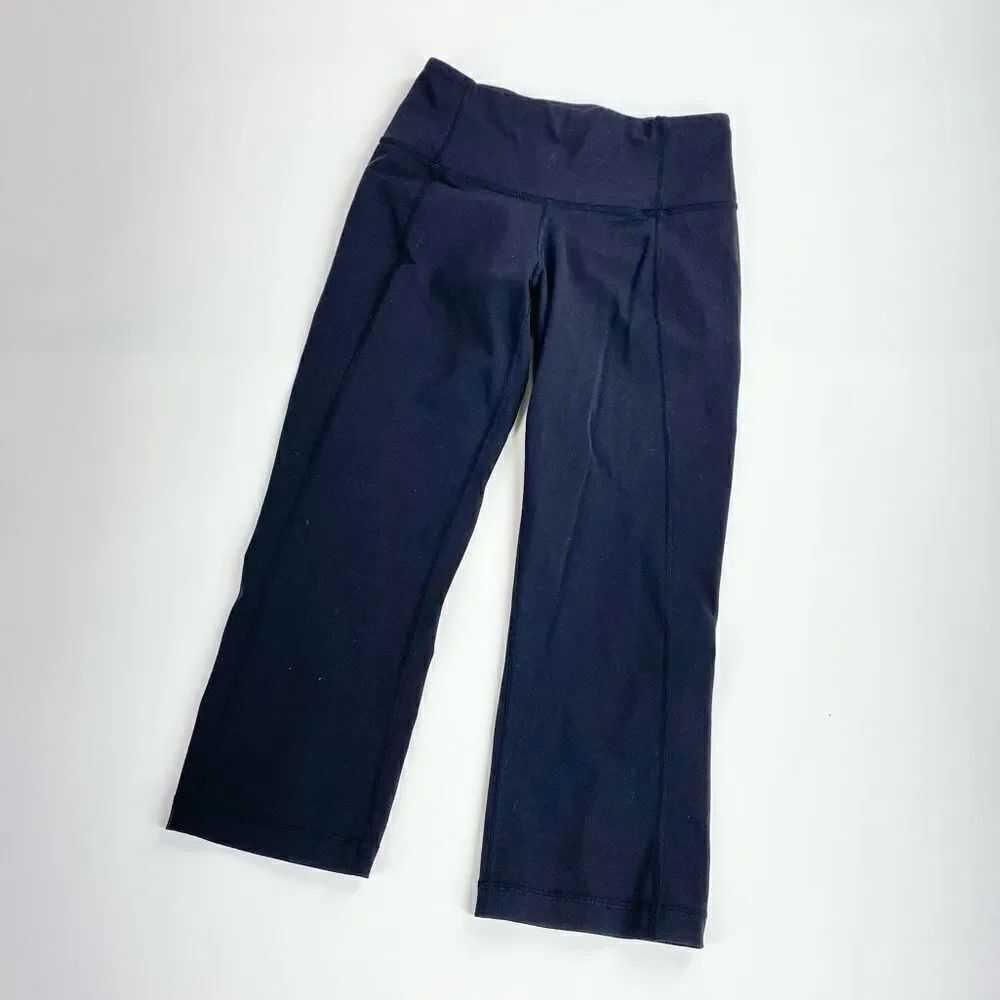 Lululemon wide mid rise straight leg cropped slit back leggings, vintage